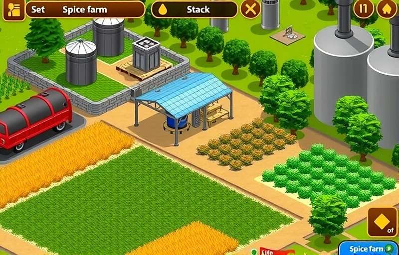 Cumin Power Play Saffron Surge gameplay Cumin Power Play Saffron Surge gameplay screenshot showing a spice farm with various crops and processing facilities